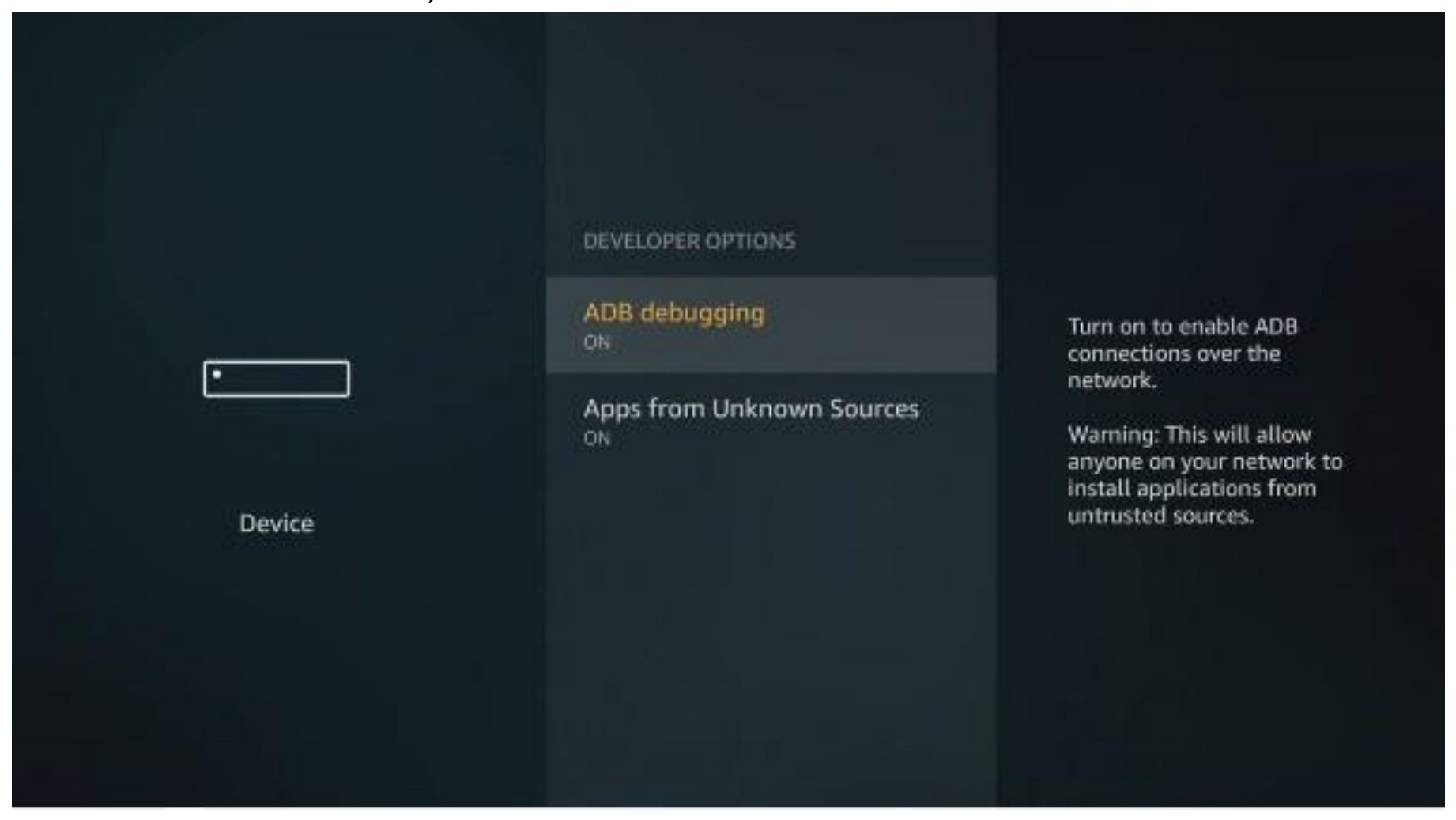 Turn ON both ADB debugging and Apps from Unknown Sources.