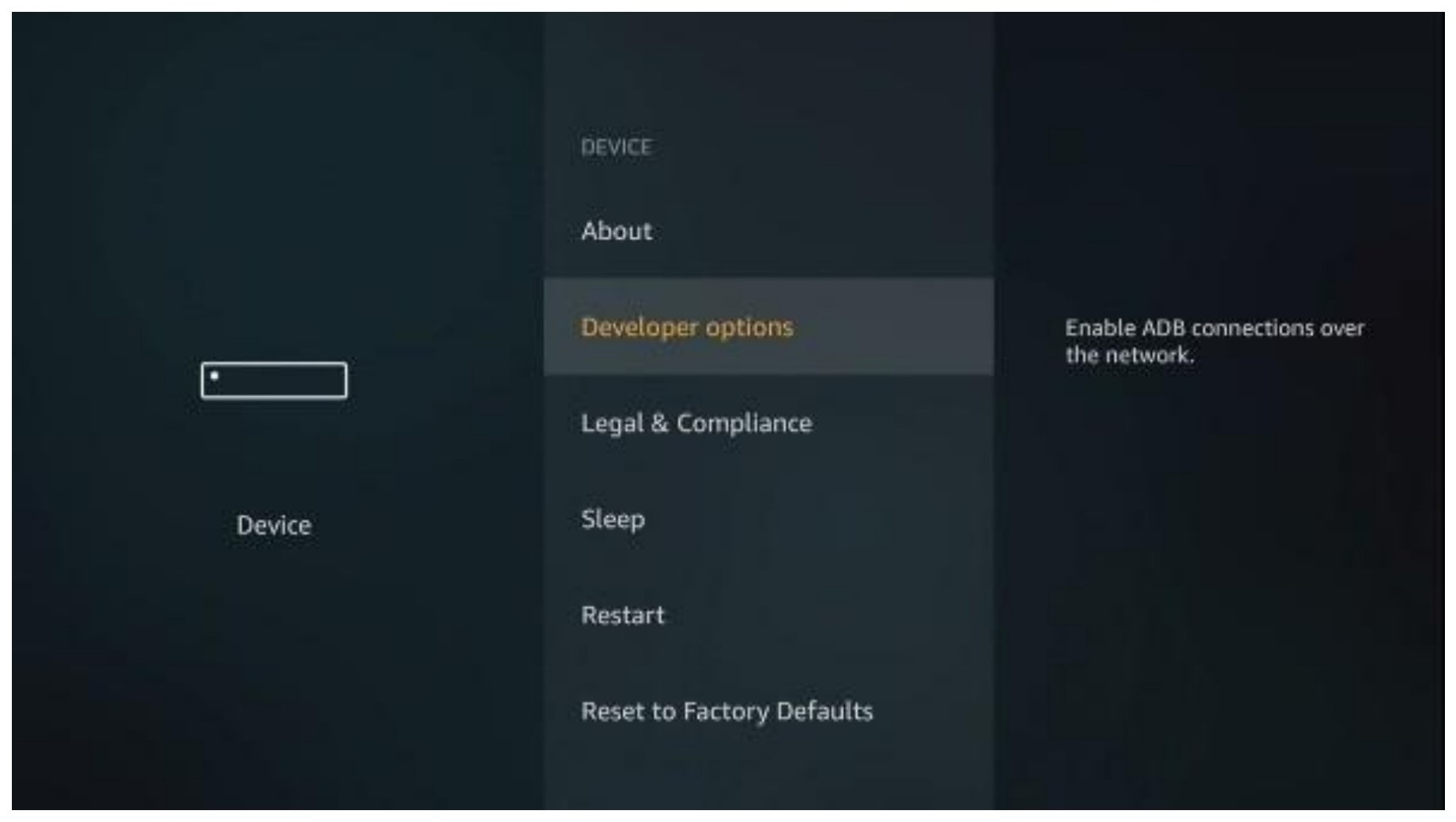 Developer options menu — select ADB debugging.