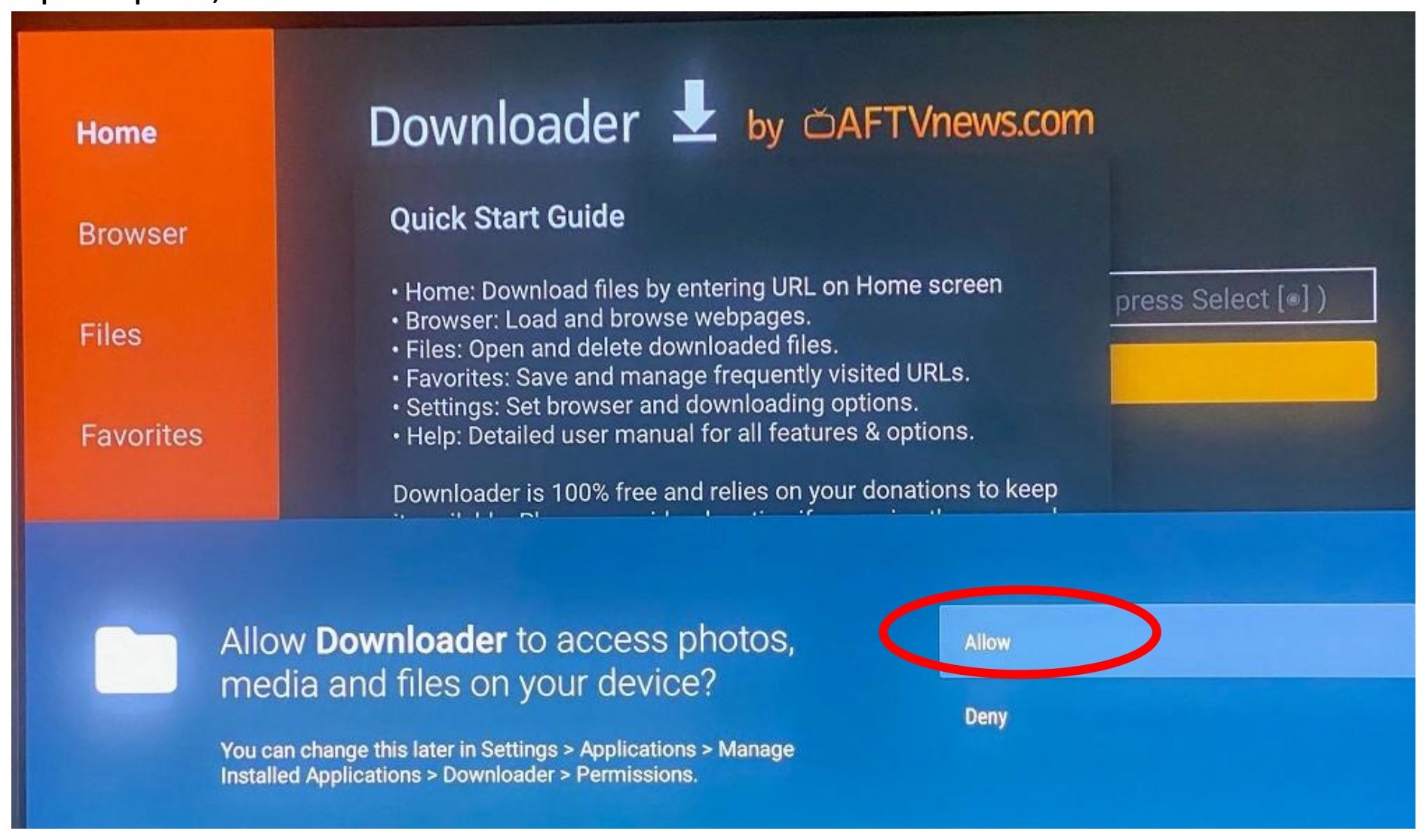 Allow Downloader to access files on your device.